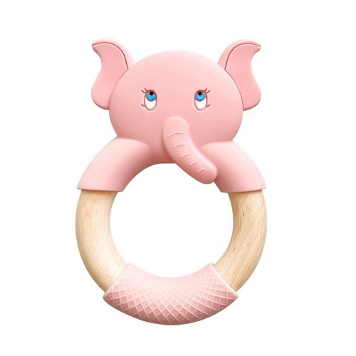 Silicone wood teether pink - silicone,