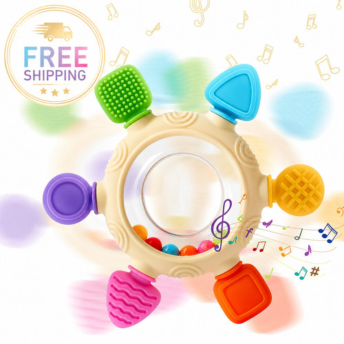 Baby silicone teether rattle - silicone,